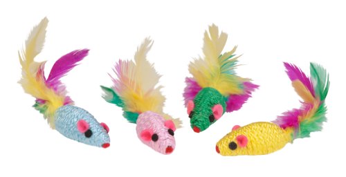 0816619015157 - BOSS PET CHOMPER KYLIE'S BRITES 4-PIECE FEATHER MOUSE RATTLERS TOY FOR PETS