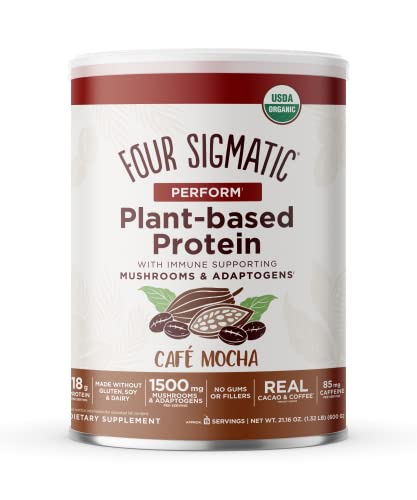 0816897022397 - ORGANIC PLANT-BASED PROTEIN POWDER BY FOUR SIGMATIC | PERFORM MOCHA PROTEIN WITH LION’S MANE, CHAGA, CORDYCEPS AND MORE | CLEAN VEGAN PROTEIN ELEVATED FOR BRAIN FUNCTION AND IMMUNE SUPPORT | 21.16 OZ