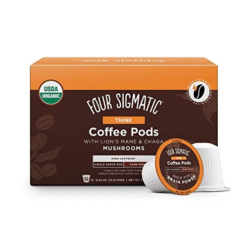 0816897023387 - HIGH CAFFEINE MUSHROOM COFFEE K-CUPS BY FOUR SIGMATIC | ORGANIC AND FAIR TRADE DARK ROAST COFFEE WITH LION’S MANE & CHAGA | FOCUS & IMMUNE SUPPORT | VEGAN & KETO | SUSTAINABLE PODS | 12 COUNT