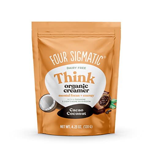 0816897023707 - THINK CACAO COCONUT COFFEE CREAMER BY FOUR SIGMATIC | CHOCOLATE ORGANIC COFFEE CREAMER WITH LION’S MANE AND L-THEANINE | POWDERED COCONUT CREAMER | NON DAIRY CREAMER POWDER | 4.23 OZ