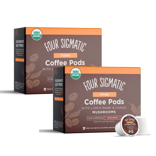 0816897023745 - MUSHROOM COFFEE K-CUPS BY FOUR SIGMATIC | ORGANIC AND FAIR TRADE DARK ROAST COFFEE WITH LION’S MANE & CHAGA | FOCUS & IMMUNE SUPPORT | VEGAN & KETO | SUSTAINABLE PODS | 48 COUNT