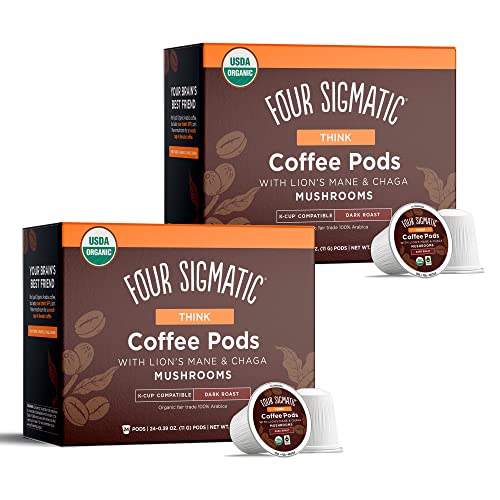 0816897023752 - HIGH CAFFEINE MUSHROOM COFFEE K-CUPS BY FOUR SIGMATIC | ORGANIC AND FAIR TRADE DARK ROAST COFFEE WITH LION’S MANE & CHAGA | FOCUS & IMMUNE SUPPORT | VEGAN & KETO | SUSTAINABLE PODS | 48 COUNT