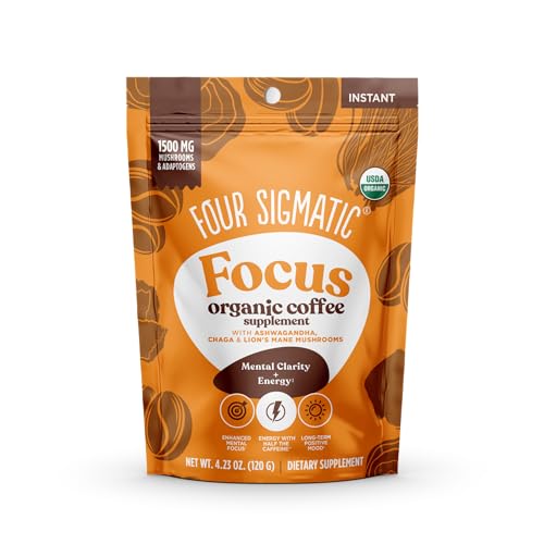 0816897023868 - FOCUS ORGANIC MUSHROOM COFFEE BY FOUR SIGMATIC | 1500MG OF ADAPTOGENS PER SERVING | LIONS MANE, CHAGA, RHODIOLA, ASHWAGANDHA & MUCUNA FOR ENERGY, FOCUS, POSITIVE MOOD & IMMUNE SUPPORT | 30 SERVINGS