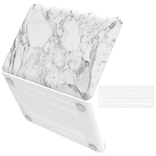 0817345022037 - IBENZER - 2 IN 1 MACBOOK PRO 13 LEUNIQ SERIES SMOOTH FINISH SOFT-TOUCH PLASTIC HARD CASE COVER & KEYBOARD COVER FOR MACBOOK PRO 13 WITH CD-ROM (A1278), WHITE MARBLE MMP1301WHMB+1