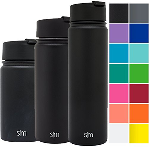 0817544020216 - SIMPLE MODERN 22OZ VACUUM INSULATED STAINLESS STEEL WATER BOTTLE - EXTRA FLIP LID INCLUDED - SUMMIT WIDE MOUTH THERMOS - DOUBLE WALLED FLASK - POWDER COATED HYDRO CANTEEN - MIDNIGHT BLACK