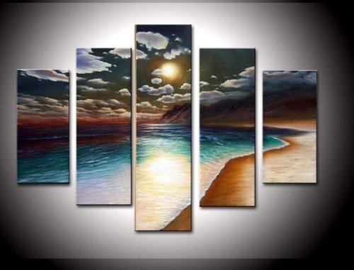 0817630798371 - 100% HAND-PAINTED WOOD FRAMED ON THE BACK ARTWORK THE YELLOW BEACH HIGH Q. WALL DECOR LANDSCAPE OIL PAINTING ON CANVAS 5PCS/SET MIXORDE