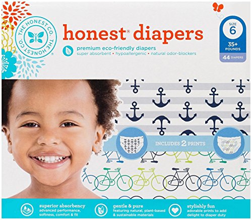 0817810022357 - HONEST DIAPER CLUB BOX, BICYCLES & ANCHORS + STRIPES, SIZE 6, 44 COUNT