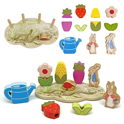 0081787242524 - KIDS PREFERRED PETER RABBIT GARDEN WOODEN ACTIVITY STACKER WITH 12 WOODEN INTERACTIVE PIECES FOR BABIES, TODDLERS AND KIDS BASED ON THE BEATRIX POTTER BOOKS