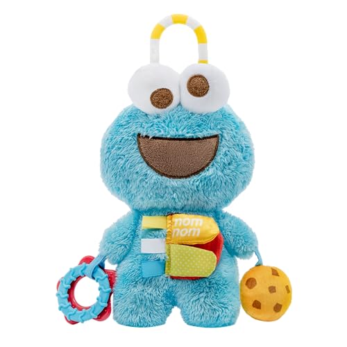 0081787480070 - SESAME STREET COOKIE MONSTER ACTIVITY TOY WITH TEETHING RINGS, CRINKLE SOUNDS, AND ON THE GO CLIP FOR BABIES AND INFANTS