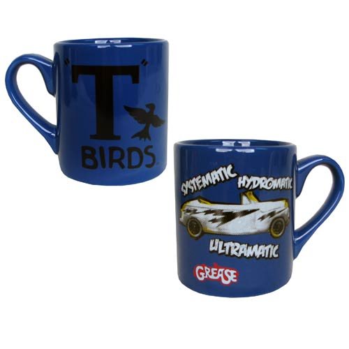 0817989012654 - GREASE MOVIE T-BIRDS SYSTEMATIC, HYDROMATIC, ULTRAMATIC CERAMIC 14 OUNCE COFFEE MUG