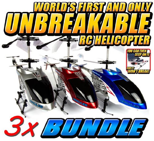 0818043097709 - HERCULES UNBREAKABLE 3.5CH RC HELICOPTER 3-PACK BUNDLE