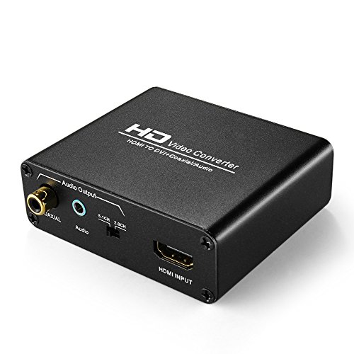 0818073022924 - TNP HDMI TO DVI CONVERTER WITH AUDIO OUT - HDMI TO DVI VIDEO AUDIO ADAPTER SOUND SPLITTER TO 3.5MM AUX AUXILIARY / 2 RCA STEREO & COAXIAL OUTPUT JACK CONNECTOR PLUG, 1080P 720P, 5.1 & 2 CHANNEL