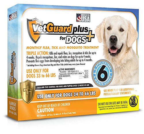 0818145010712 - VETGUARD PLUS FLEA & TICK DROPS FOR LARGE DOGS, 34 -66 LBS, 6 MONTH SUPPLY