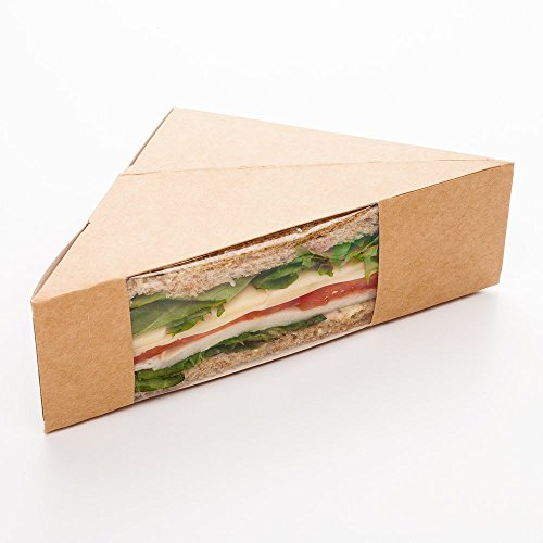 0818247018944 - MEDIUM ECO FRIENDLY CAFE VISION TRIANGLE SANDWICH BOX WITH WINDOW 200 COUNT BOX