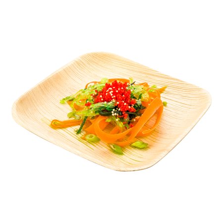 0818247019682 - RESTAURANTWARE INDO PALM LEAF SQUARE PLATE (100 COUNT BOX), 6, BROWN