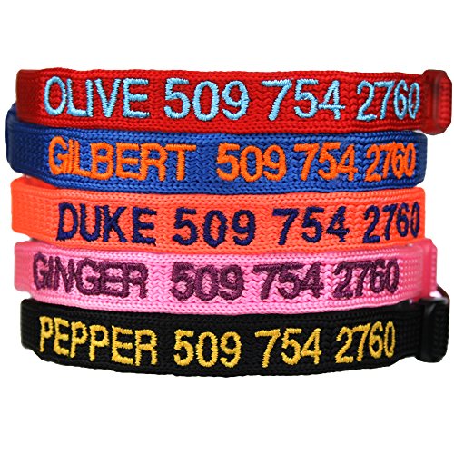 0818271017272 - CUSTOM EMBROIDERED CAT ID COLLARS WITH BREAKAWAY SAFETY RELEASE BUCKLE - PERSONALIZED KITTY COLLARS WITH PET NAME AND PHONE NUMBER. ADJUSTABLE.