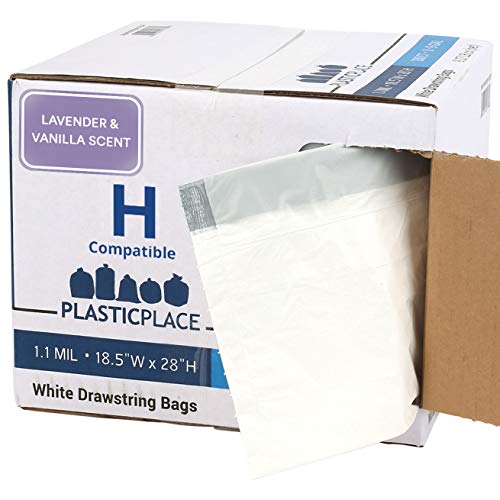 0818331023618 - PLASTICPLACE TRA170WHLV WHITE DRAWSTRING LAVENDER AND SOFT VANILLA SCENTED GARBAGE CAN LINERS, CODE H COMPATIBLE (200 COUNT), 8-9 GALLON 30-35 LITER, 18.5 X 28