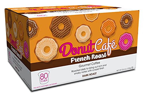 0818390019447 - DONUT CAFÉ SINGLE SERVE COFFEE PODS FOR KEURIG K CUP BREWERS, FRENCH ROAST, DARK ROAST, 80 COUNT
