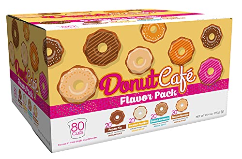 0818390019478 - DONUT CAFÉ SINGLE SERVE COFFEE PODS FOR KEURIG K CUP BREWERS, FLAVORED VARIETY PACK, MEDIUM ROAST, 80 COUNT (20 EA: PECAN PIE, COCONUT CRUMBLE, SALTED CARAMEL, TOASTED HAZELNUT)