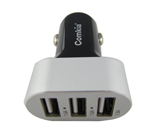 0818444011144 - COMKIA 3-PORT USB CAR CHARGER FOR IPHONE AND ANDROID PHONES, 12V 4.5A TOTAL, BLACK