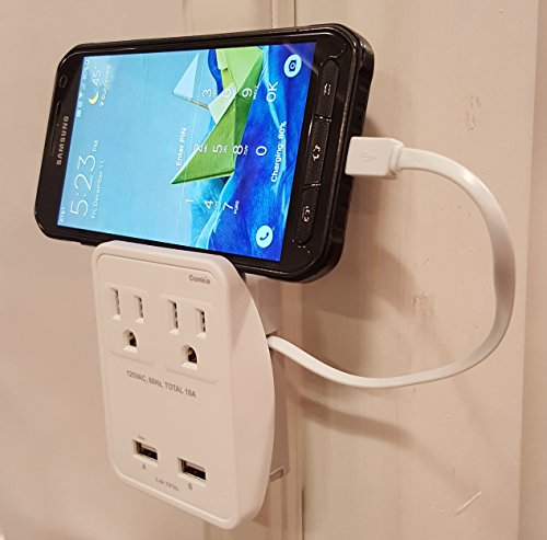 0818444011410 - 2 SURGE PROTECTED AC OUTLETS + 2 USB CHARGING PORTS WITH ATTACHED 6 INCH MICROUSB CHARGING CABLE FOR SAMSUNG ANDROID PHONES AND TABLETS AND A BUILT IN PHONE HOLDER