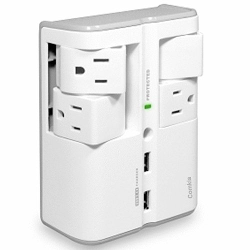 0818444011441 - 4 SWIVEL OUTLETS SURGE PROTECTOR WITH 2 USB CHARGERS FOR IPHONE, SMARTPHONES, WALL MOUNT