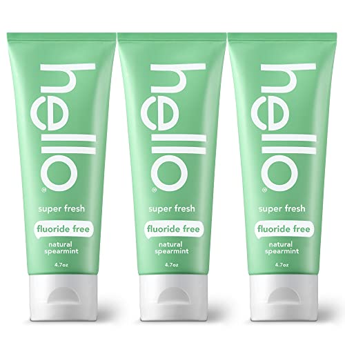 0819156024088 - HELLO SUPER FRESH WHITENING TOOTHPASTE, FLUORIDE FREE TOOTHPASTE WITH NATURAL SPEARMINT AND COCONUT OIL, VEGAN, NO PEROXIDE, NO FLUORIDE, NO DYES, GLUTEN FREE, BPA FREE, 3 PACK, 4.7 OZ TUBES