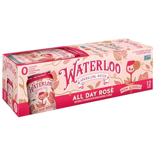 0819215022864 - WATERLOO SPARKLING WATER, ALL DAY ROSÉ NATURALLY FLAVORED, 12 FL OZ CANS, PACK OF 12 | ZERO CALORIES | ZERO SUGAR OR ARTIFICIAL SWEETENERS | ZERO SODIUM