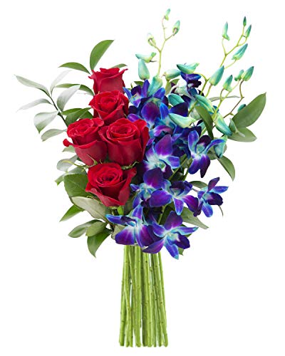 0819407021217 - KABLOOM SAPPHIRE RED BOUQUET OF FRESH RED ROSES AND EXOTIC BLUE ORCHIDS