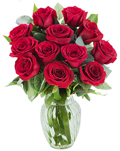 0819407021477 - DELIVERY BY WED, 02/14 GUARANTEED IF ORDER PLACED BY 02/13 BEFORE 2PM EST. KABLOOM VALENTINES PRIME NEXT DAY DELIVERY - BOUQUET OF 12 FRESH RED ROSES WITH VASE GIFT FOR VALENTINE, MOTHER’S DAY