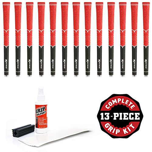 0819414020210 - KARMA V-CORD STANDARD GOLF GRIP KIT WITH TAPE/SOLVENT/VISE CLAMP (13 PIECE), BLACK/RED