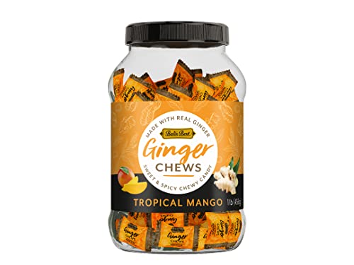 0819529007984 - BALIS BEST GINGER CHEWS CANDY, TROPICAL MANGO NATURAL FLAVOR, 100% REAL GINGER, SWEET SPICY CHEWY, 1 POUND 456G JAR, GREAT SNACKS FOR SHARING AND GIFT BASKETS