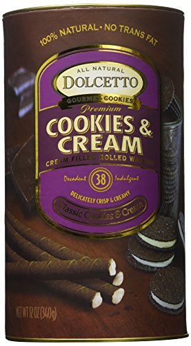 0819529008059 - DOLCETTO CREAM FILLED ROLLED WAFERS COOKIES & CREAM -- 12 OZ