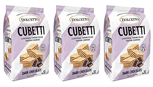 0081952908842 - DOLCETTO DARK CHOCOLATE CUBETTI, LUSCIOUS CRÈME FILLED WAFER COOKIES, 8.8OZ BAGS, PACK OF 3, MADE IN ITALY