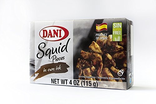 0819543001036 - DANI SQUID PIECES IN OWN INK ( CALAMARES TROZOS ) CANNED 4 OZ ( 115 G)