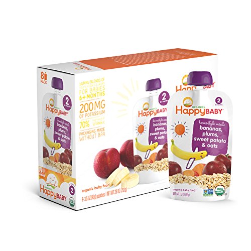 0819573011661 - HAPPY BABY ORGANIC STAGE 2 BABY FOOD, HOMESTYLE MEALS, BANANAS, PLUMS, SWEET POTATO & OATS, 3.5 OZ, (PACK OF 16)