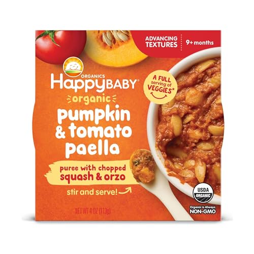 0819573016956 - HAPPY BABY ORGANICS BABY FOOD, ADVANCING TEXTURES BOWL PUMPKIN & TOMATO PAELLA PUREE WITH CHOPPED SQUASH & ORZO, 4 OUNCE
