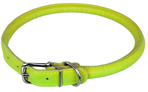 0819583013129 - DOGLINE SOFT AND PADDED ROLLED ROUND LEATHER COLLAR FOR DOGS W1/3 - L13-16, GREEN