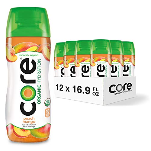 0819858020425 - CORE ORGANIC HYDRATION, PEACH MANGO, 16.9 FL OZ (PACK OF 12), NUTRIENT ENHANCED FLAVORED WATER WITH IMMUNITY SUPPORT FROM ZINC, USDA CERTIFIED ORGANIC