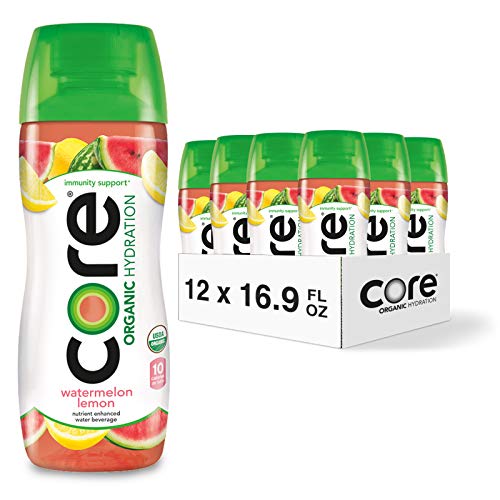 0819858020500 - CORE ORGANIC HYDRATION, 16.9 (PACK OF 12), NUTRIENT ENHANCED FLAVORED WATER WITH IMMUNITY SUPPORT FROM ZINC, USDA CERTIFIED ORGANIC, WATERMELON LEMON, 202.8 FL OZ