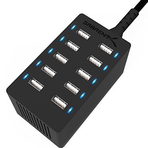 0819921011671 - SABRENT AX-TPCS DESKTOP SMART USB CHARGER FOR SMARTPHONES AND TABLETS, 10 PORT (12 AMP) BLACK