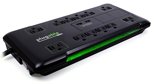 0819927010562 - PLUGABLE 12 AC OUTLET SURGE PROTECTOR WITH BUILT-IN 10.5W 2-PORT USB CHARGER FOR ANDROID, APPLE IOS, AND WINDOWS MOBILE DEVICES (BLACK)