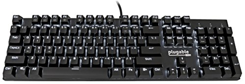 0819927011354 - PLUGABLE FULL SIZE 104-KEY MECHANICAL KEYBOARD FOR TYPING ENTHUSIASTS AND GAMERS WITH ADJUSTABLE WHITE BACKLIGHTING, MX BLUE CLICKY SWITCHES, DOUBLE-SHOT KEYCAPS, AND N-KEY ROLLOVER