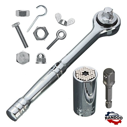 0820103120487 - UNIVERSAL SOCKET WRENCH/GRIP ETC-200MO CAN REMOVE DIFFERENT TYPES OF FASTENERS WITHIN 7-19MM.THREE PIECES RANDOO BRAND PROFESSIONAL GRADE SINGLE SOCKET SET INCLUDES SOCKET, DRILL ADAPTER & HANDLE