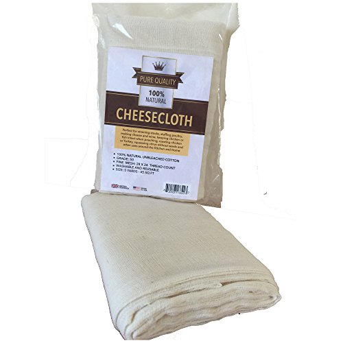 0820103133227 - CHEESECLOTH - UNBLEACHED GRADE 50 NATURAL COTTON CLOTH - BEST FOR COOKING FOOD, MAKING CHEESE, STRAINING NUT MILKS, BASTING TURKEY - 5 SQ YARDS FROM PURE QUALITY - WASHABLE AND REUSABLE STRAINER