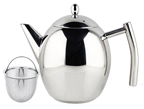 0820103137768 - ELEGANT TEAPOT 1 LITRE 34OZ POLISHED STAINLESS STEEL WITH INFUSER STRAINER