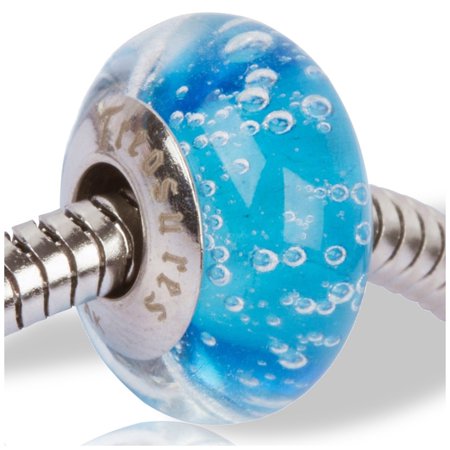 0820103292443 - TIMELINE TREASURES EUROPEAN CHARM BRACELET BEAD FITS PANDORA LAMPWORK GLASS BLUE BUBBLES