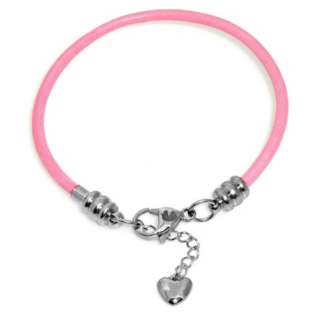 0820103292450 - TIMELINE TREASURES REAL LEATHER STAINLESS STEEL CHARM BRACELET FITS PANDORA JEWELRY - PINK CLAW 7.5 INCH