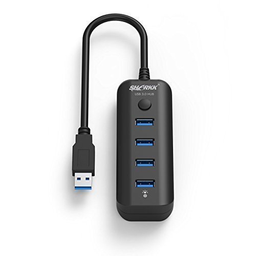 0820103697101 - SHARKK® BUS-POWERED USB 3.0 4-PORT COMPACT HUB HIGH SPEED CHARGER 5GBPS TRANSFER RATE WITH A BUILT-IN 12 USB 3.0 CABLE