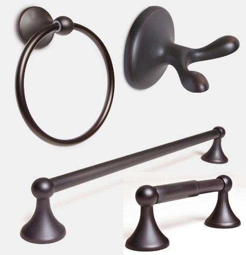 0820103786751 - 4-PIECE BATHROOM HARDWARE ACCESSORY SET WITH 24 TOWEL BAR - OIL RUBBED BRONZE